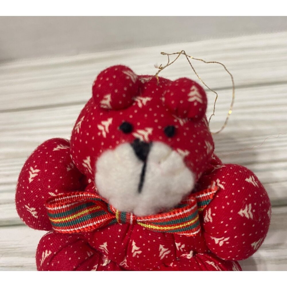 Vintage Chunky Fabric Quilted Bears Ornaments Red Christmas Decor 2.25" - Picture 3 of 8